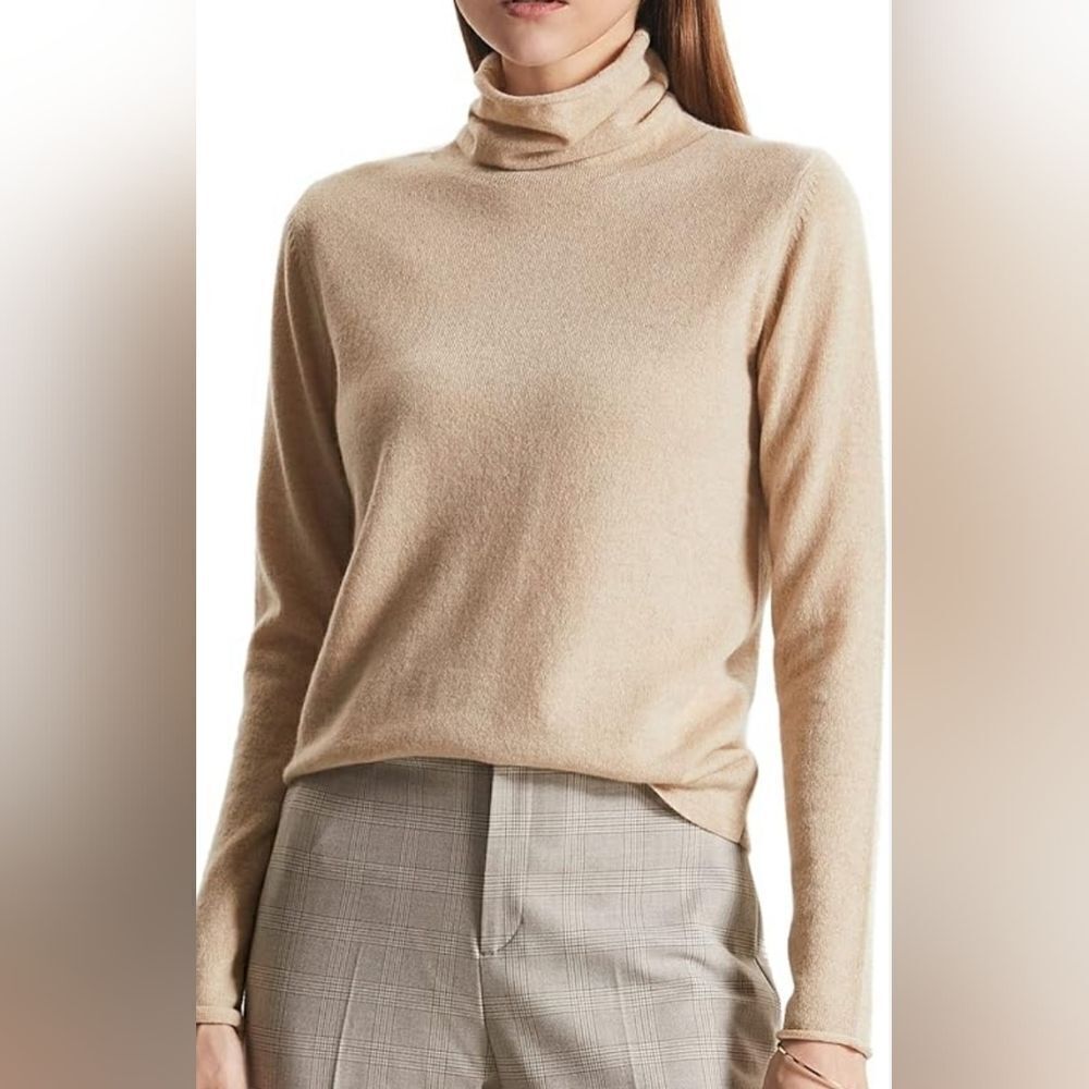 Vtg MJ Concepts inSportswear M Tan WOOL Blend LSlv Turtleneck Knit Women Sweater